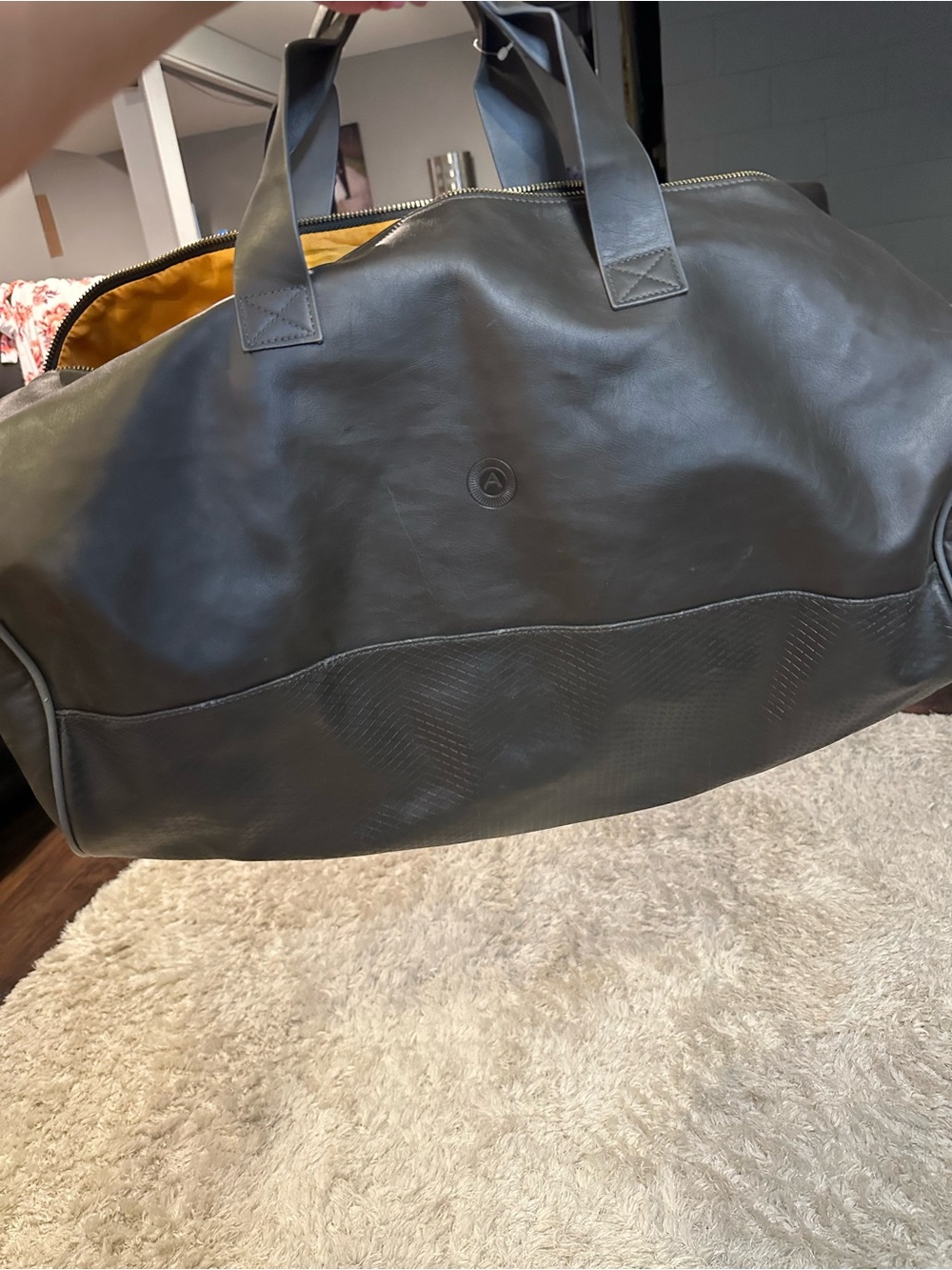 AZZARO Taupe Faux Leather Weekender Duffel Bag - Classic Travel Carryall